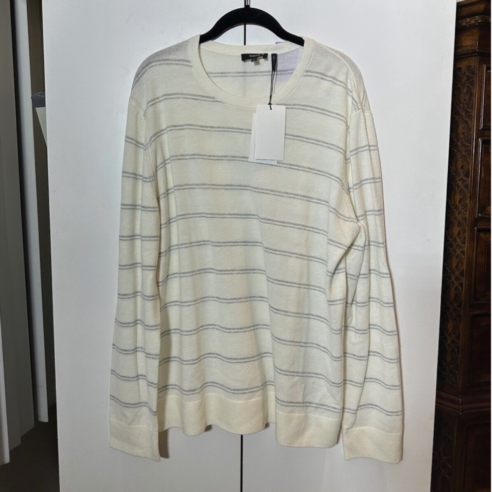 New Theory Sweater Mens XL Pullover Riland P S Wool Blend Ivory Stripe